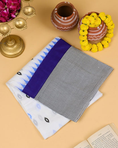 White and royal blue Mul cotton saree