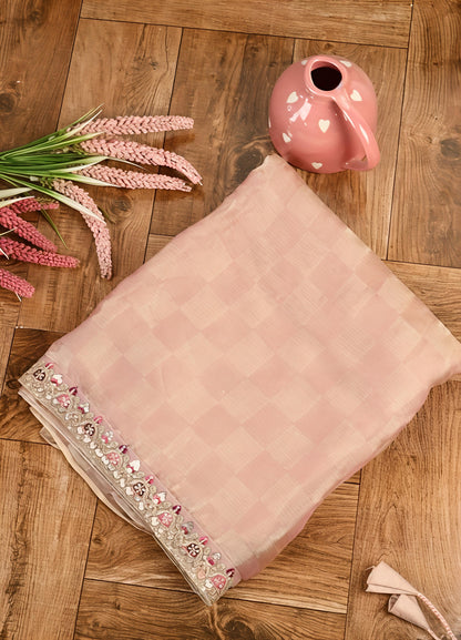 Peach Organza Saree with Embroidered Designer Blouse