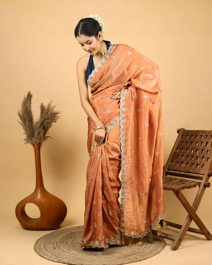 Peach Ember Silk Saree