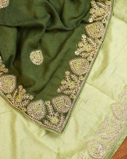 Deep forest green Embroidered Elegance Saree