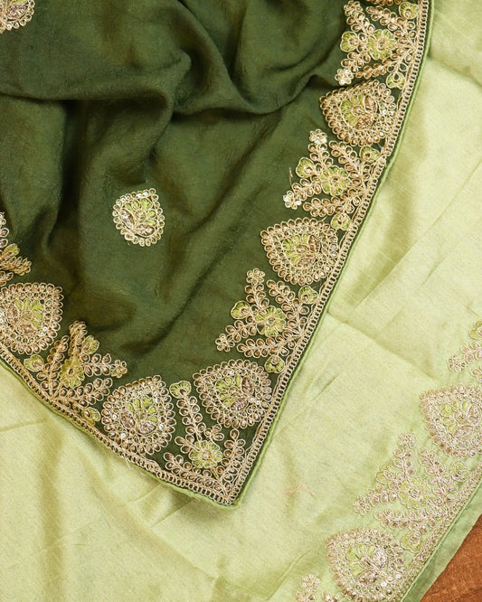 Deep forest green Embroidered Elegance Saree