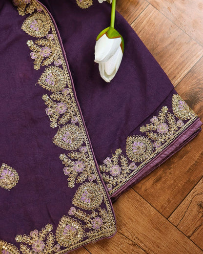 Lavender Embroidered Elegance Saree