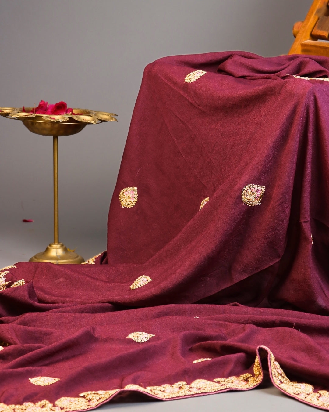 Maroon Embroidered Silk Saree with Zari Border