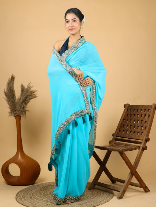 Aqua Blue Zariya Georgette Saree