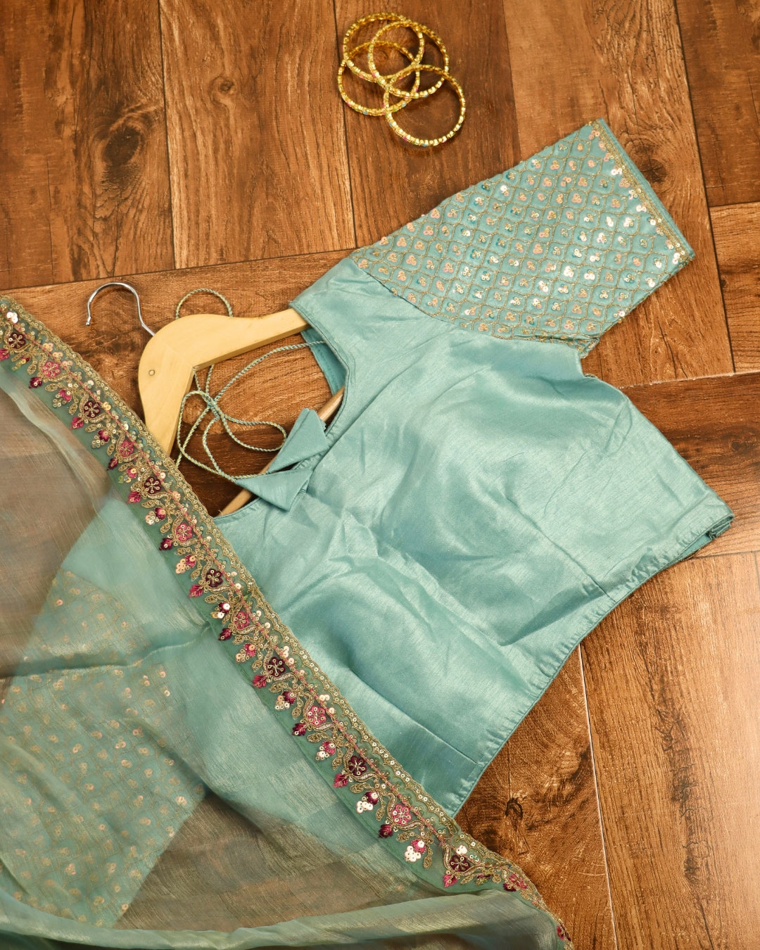 Sea blue fancy Saree with Hand Embroidered Designer Blouse