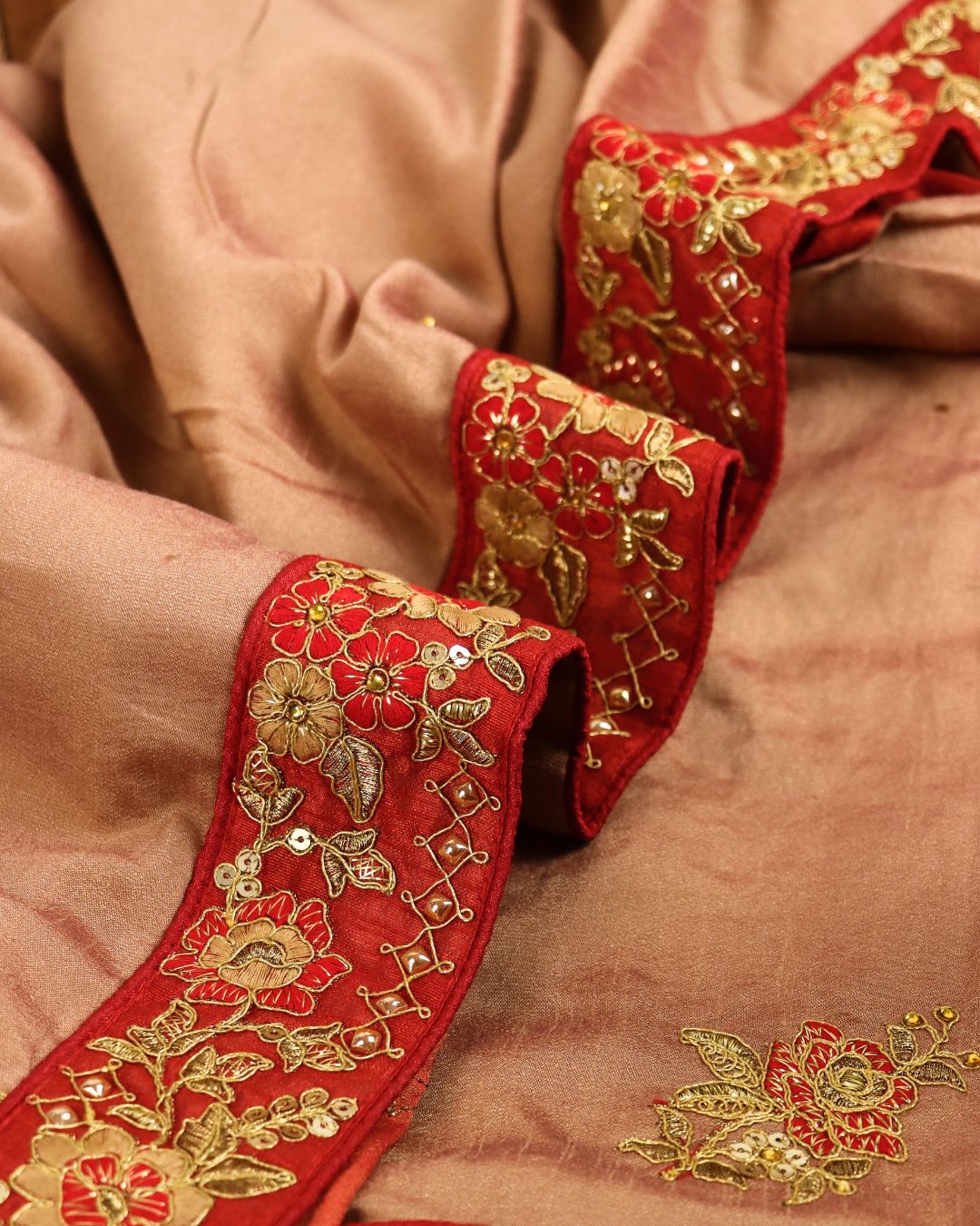 Beige-Sindoori Royale Embroidered Saree