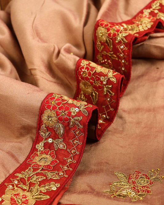 Beige-Sindoori Royale Embroidered Saree