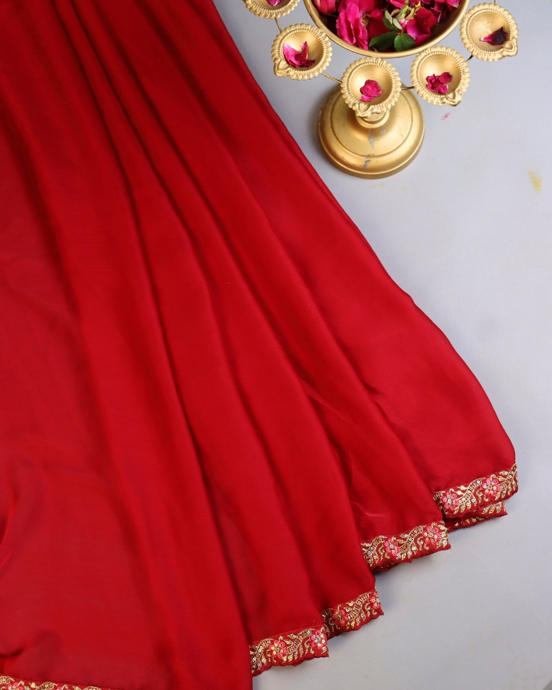 Red Embroidered Festive Saree