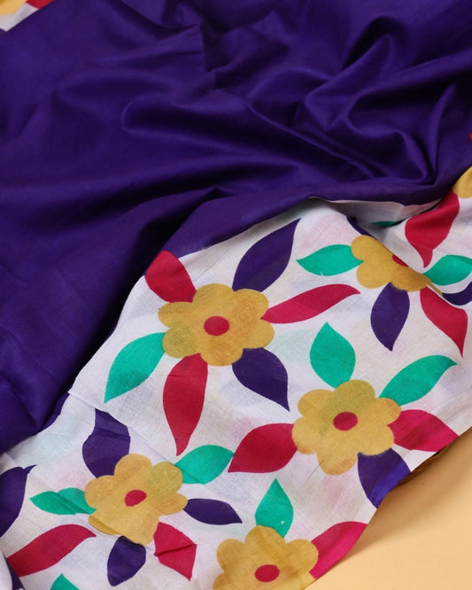 Deep Navy Blue Mul Cotton Saree