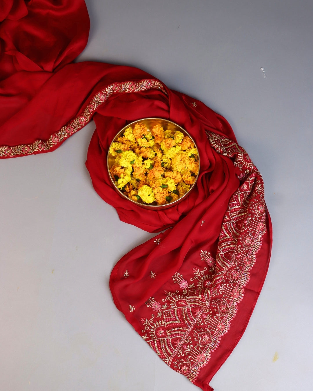 Red Embroidered Festive Saree