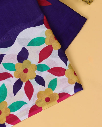 Deep Navy Blue Mul Cotton Saree