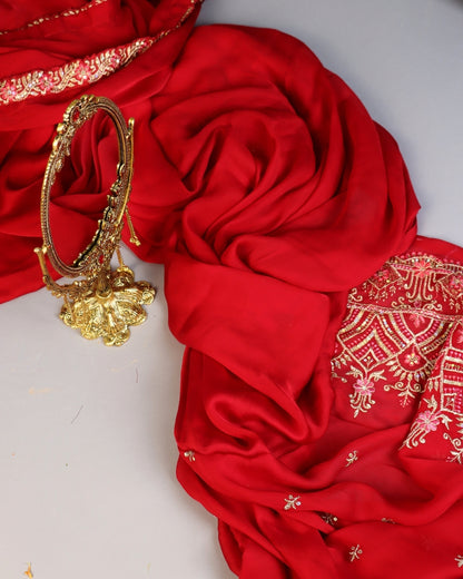 Red Embroidered Festive Saree