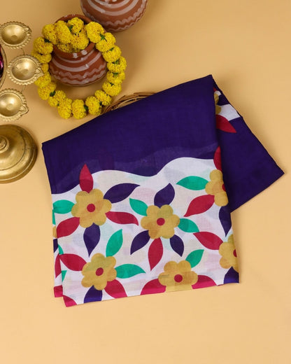 Deep Navy Blue Mul Cotton Saree