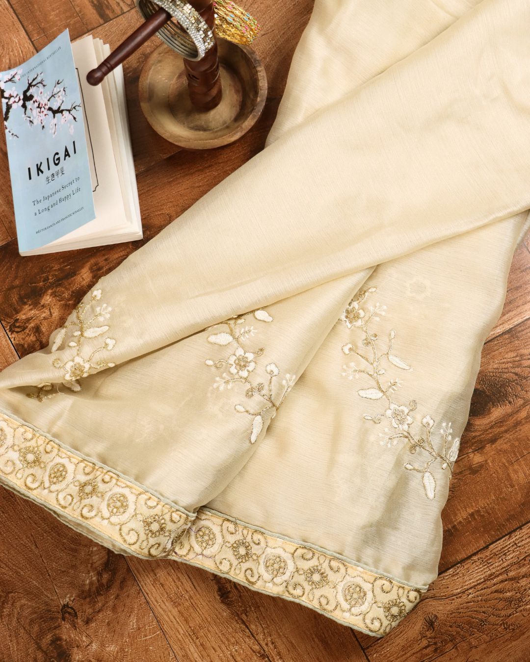 Ivory Noor Embroidered Elegance Saree