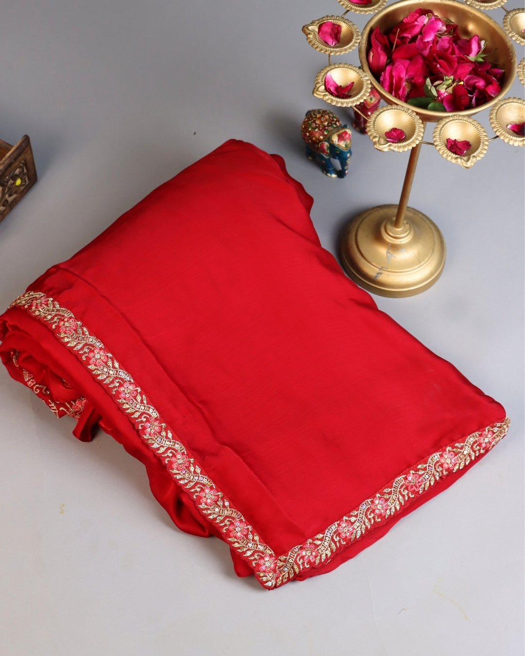 Red Embroidered Festive Saree