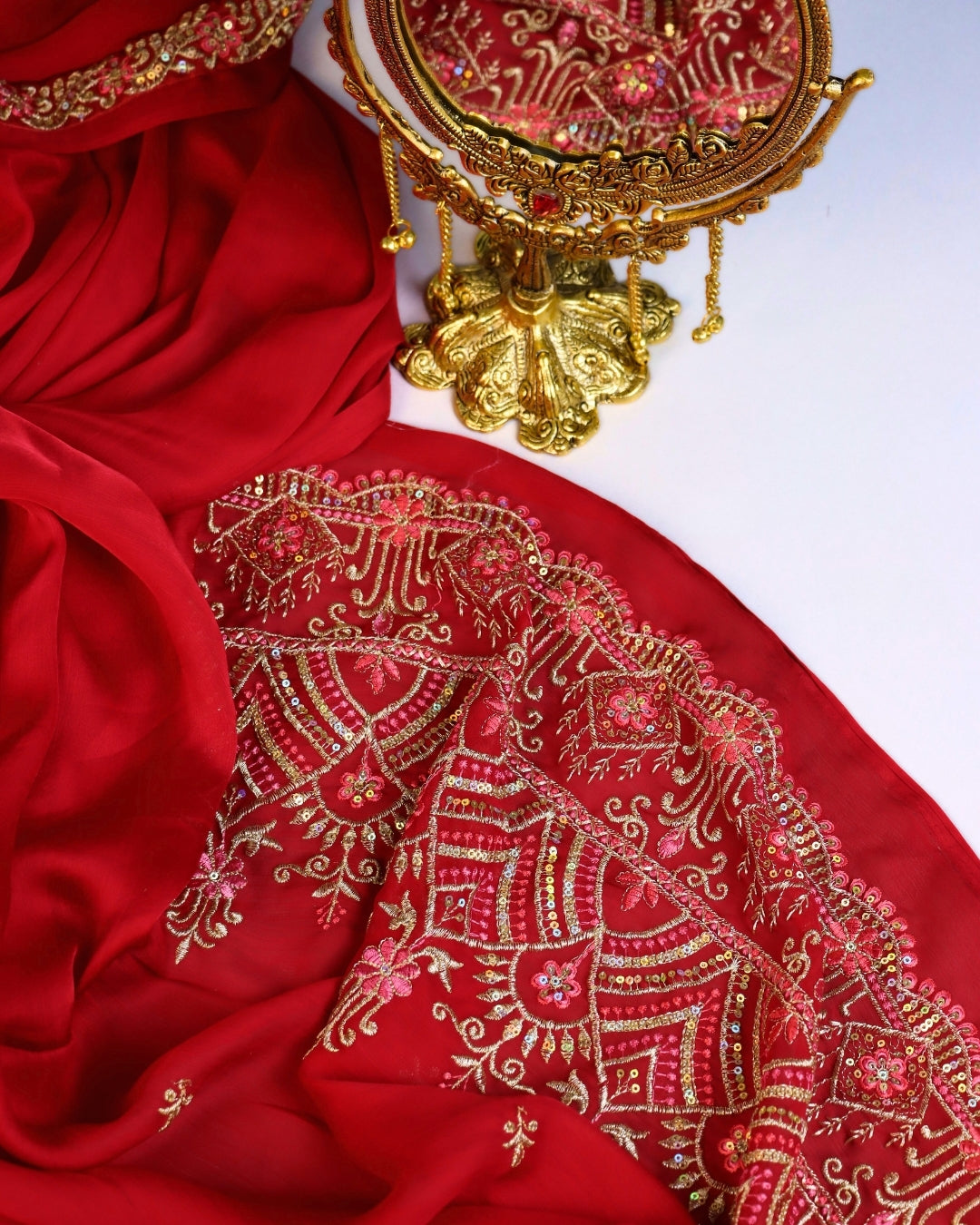 Red Embroidered Festive Saree