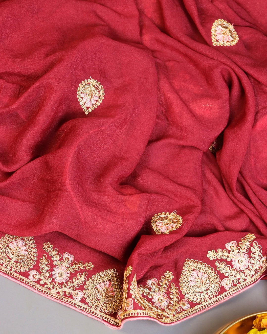 Red Embroidered Designer Saree