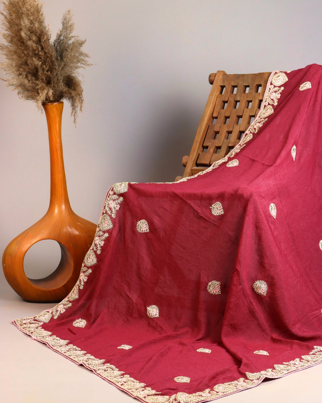 Red Embroidered Designer Saree