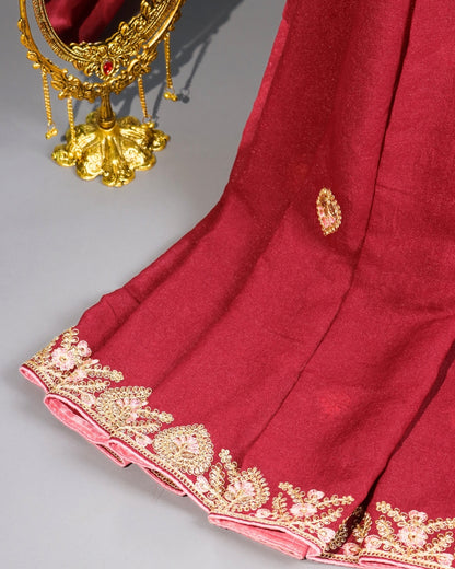 Red Embroidered Designer Saree