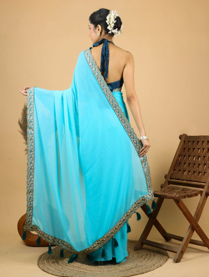 Aqua Blue Zariya Georgette Saree