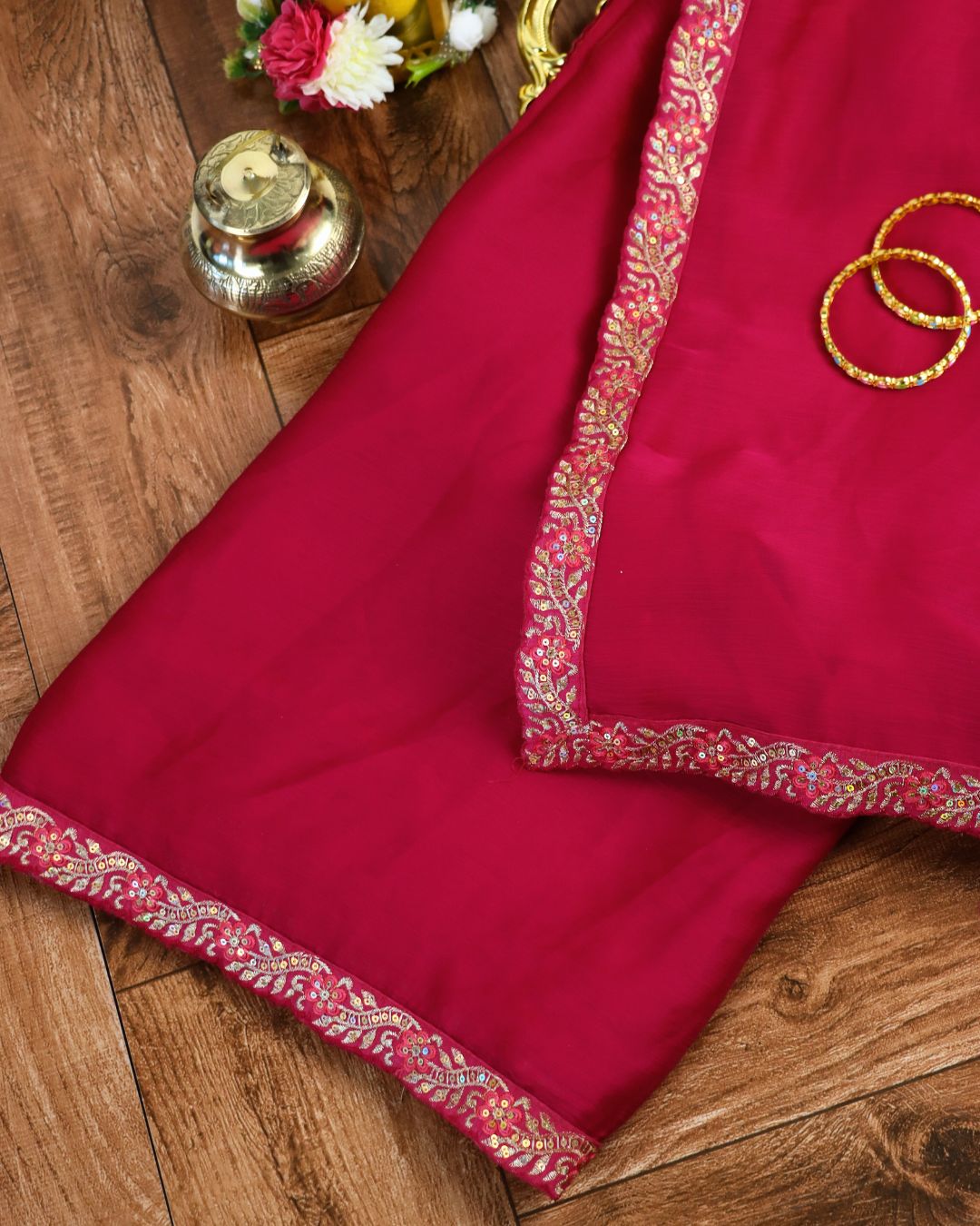 Hot Pink Embroidered Designer Saree