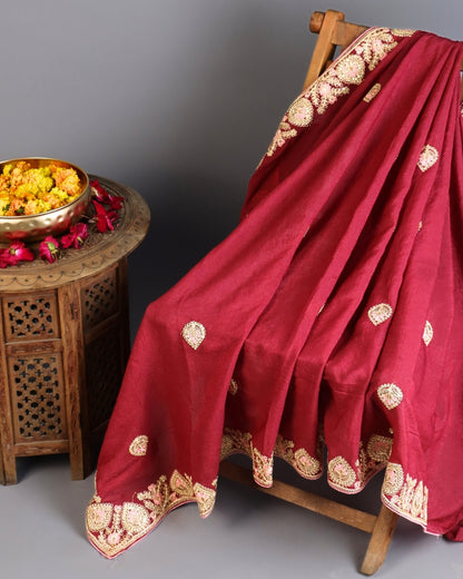 Red Embroidered Designer Saree