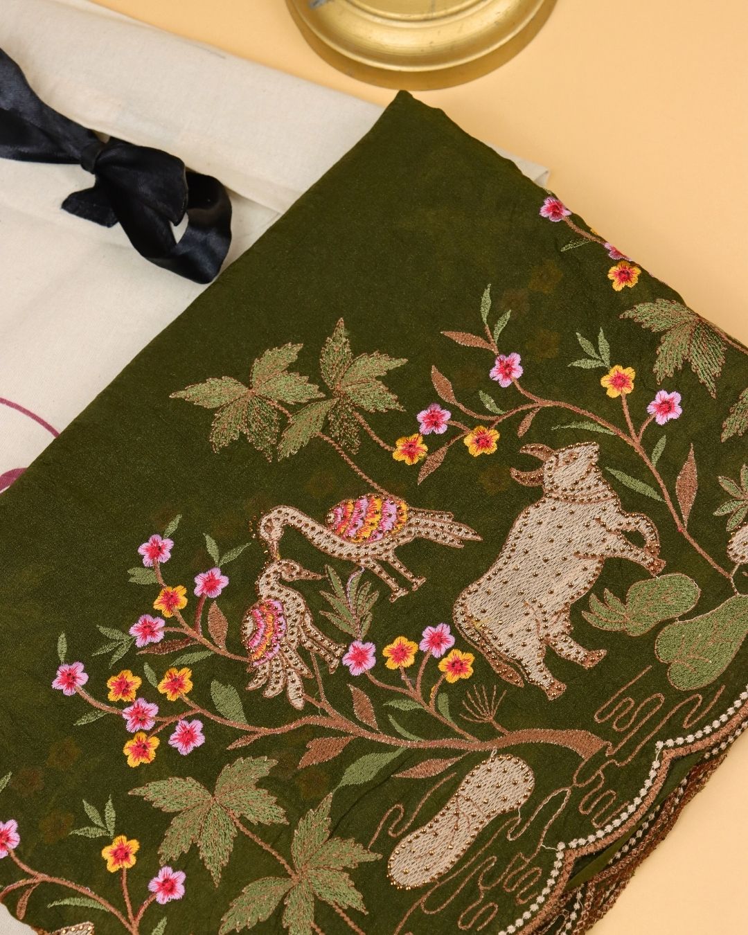 Olive Green Cotton Silk Saree