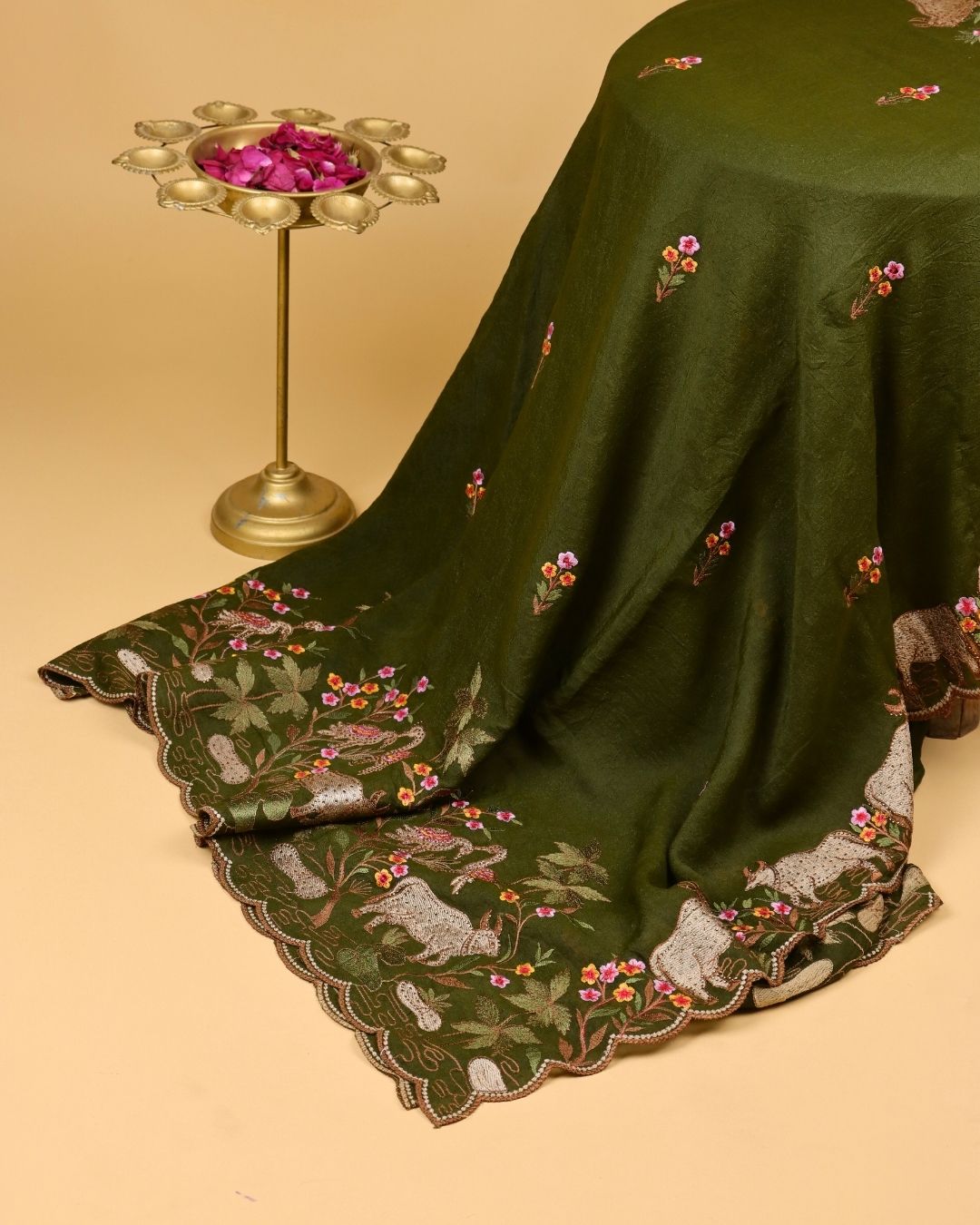 Olive Green Cotton Silk Saree
