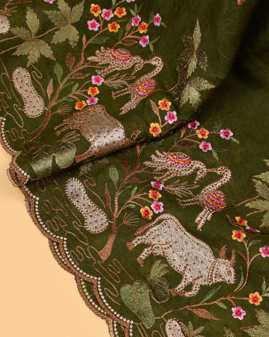 Olive Green Cotton Silk Saree