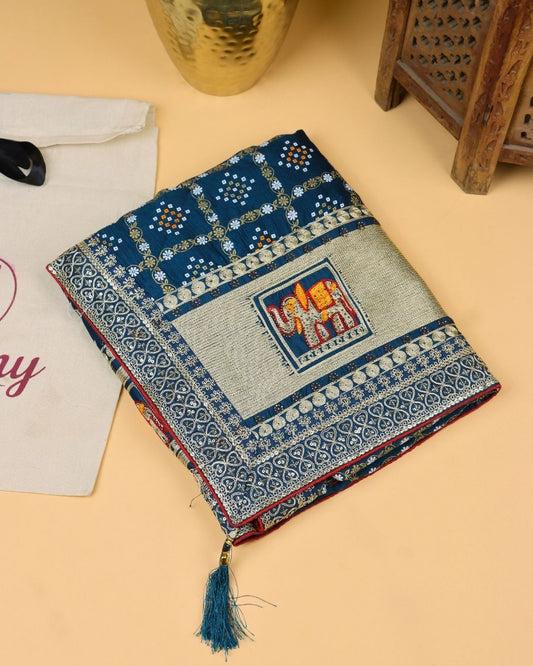 Indigo Blue Blended Bandhani Silk Saree