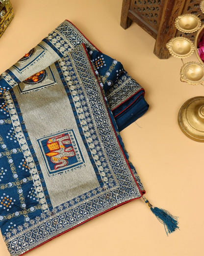 Indigo Blue Blended Bandhani Silk Saree