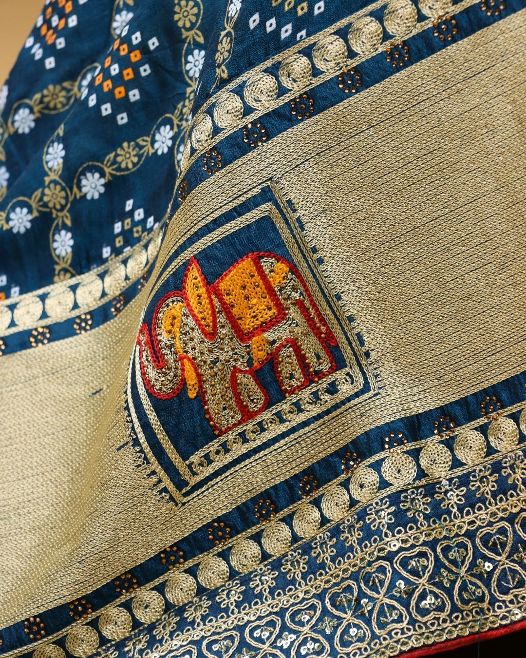 Indigo Blue Blended Bandhani Silk Saree