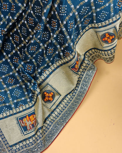 Indigo Blue Blended Bandhani Silk Saree