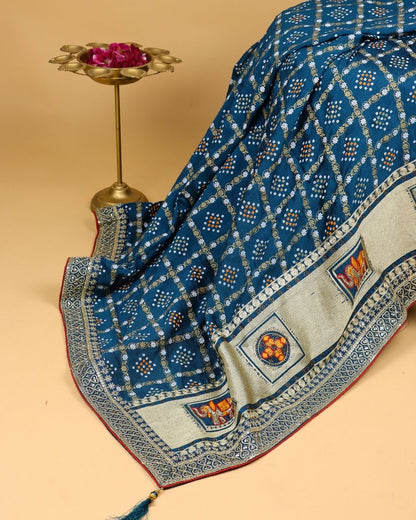 Indigo Blue Blended Bandhani Silk Saree