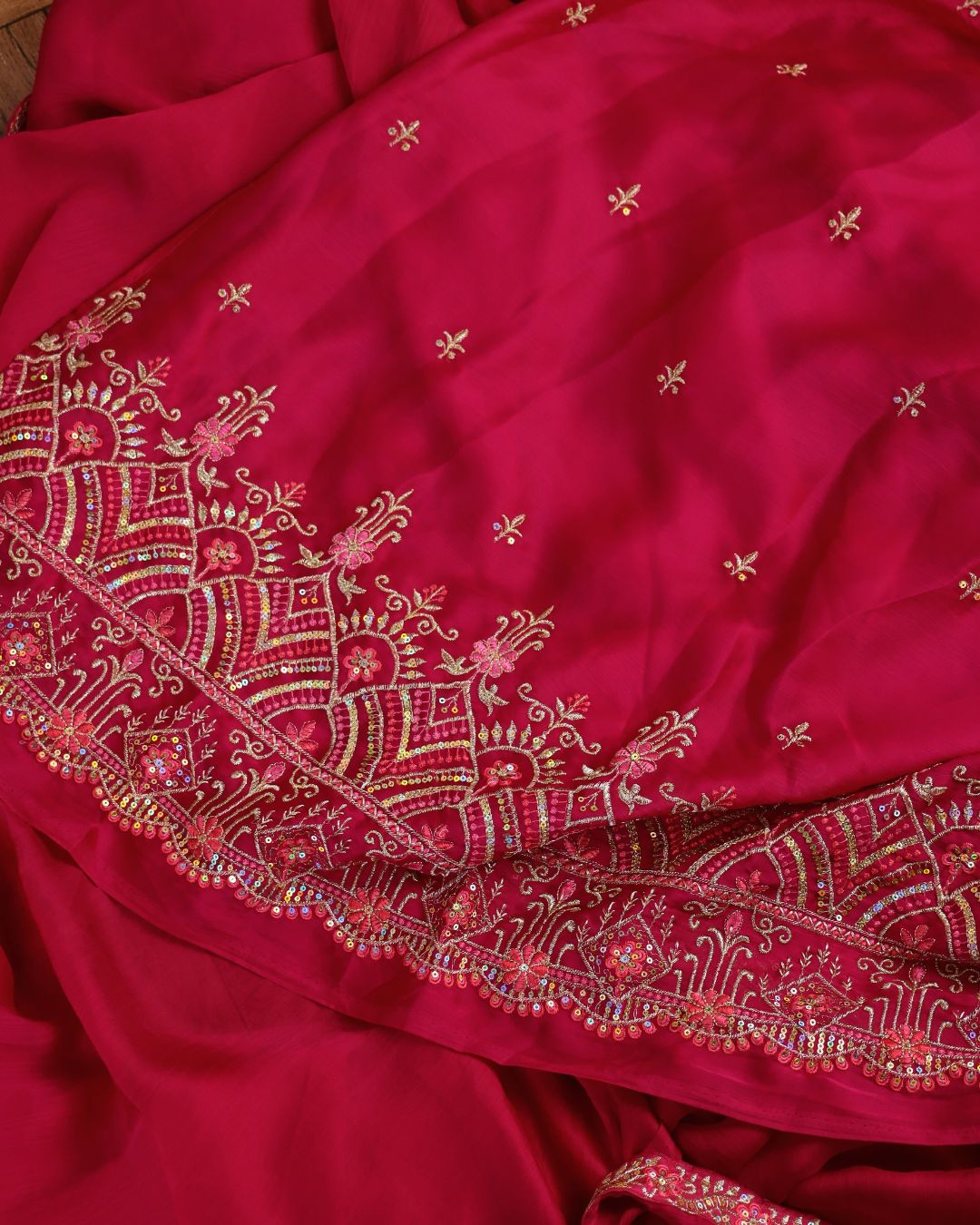 Hot Pink Embroidered Designer Saree