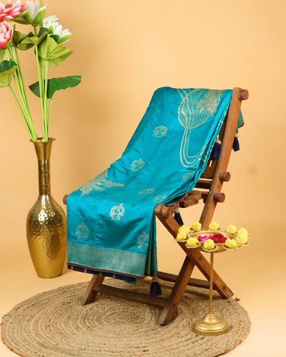 Ocean Teal Mashru Silk Saree