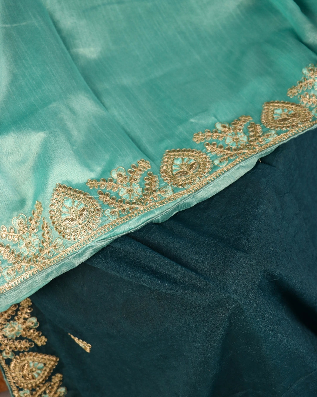 Teal Blue Embroidered Designer Saree