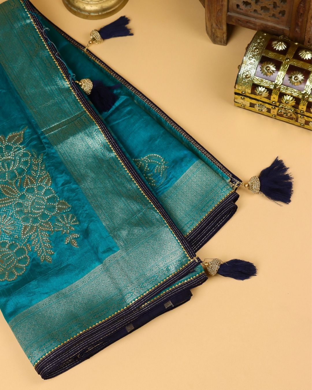 Ocean Teal Mashru Silk Saree