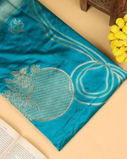 Ocean Teal Mashru Silk Saree
