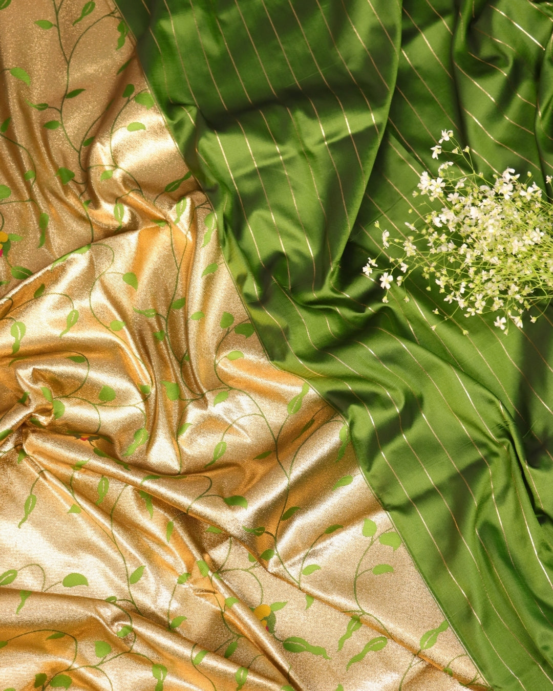 Emerald Green Paithani Silk Saree with Golden Zari Border