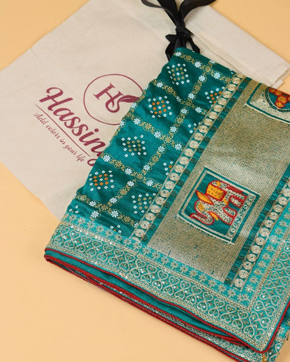 Teal Green Blended Silk Bandhani Saree