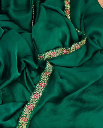 Emerald Green Embroidered Silk Saree