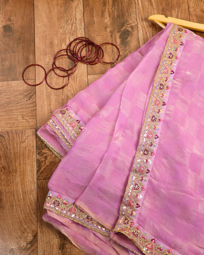 Rose Pink Saree with Hand Embroidered Designer Blouse