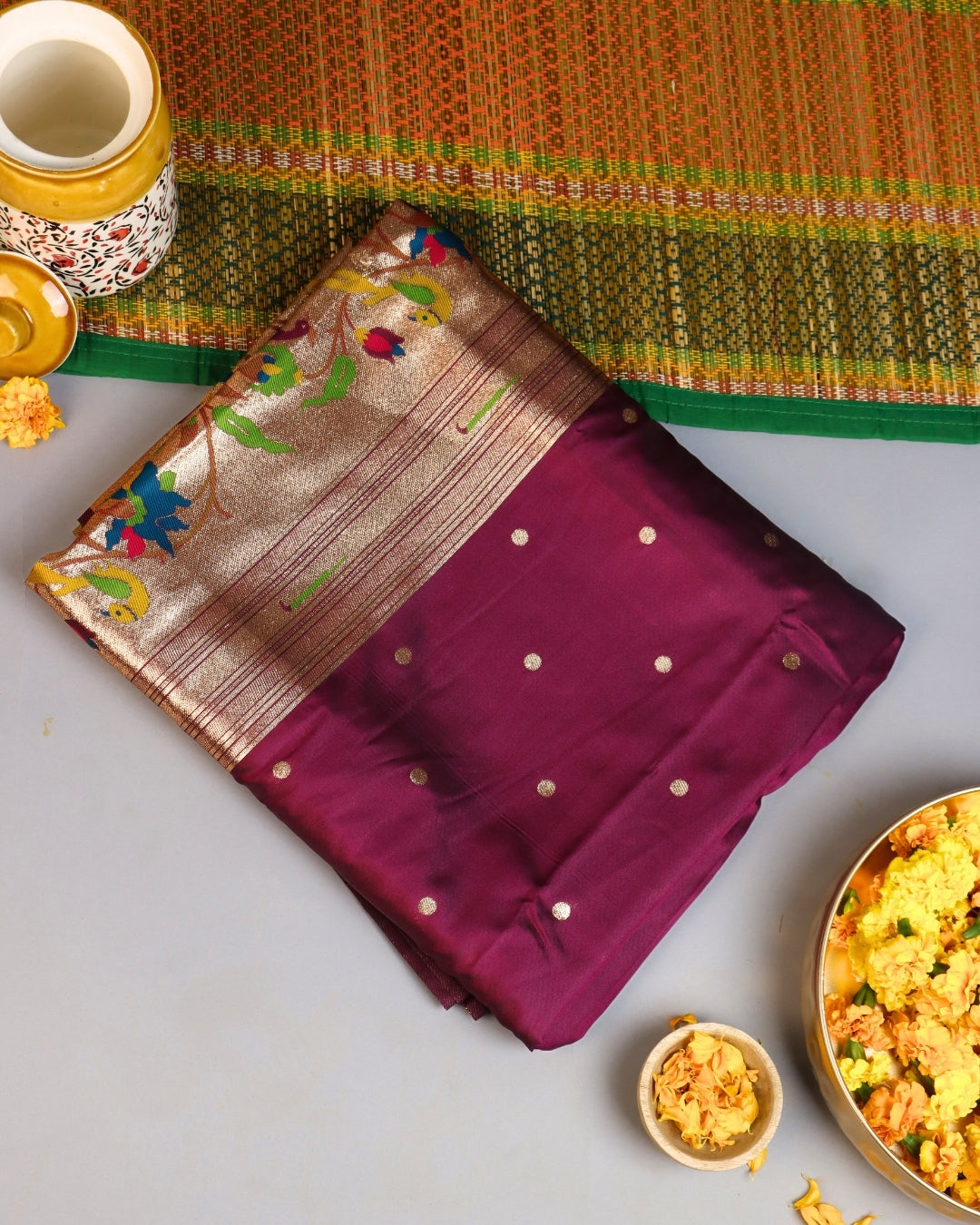 Purple Maroon Paithani Silk Saree with Rich Zari Pallu