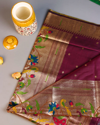Purple Maroon Paithani Silk Saree with Rich Zari Pallu