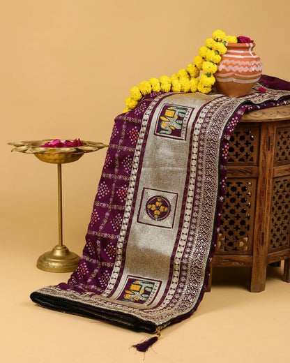 Wine Red Blended Bandhani Saree