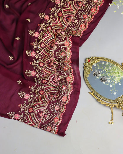Maroon Designer Saree
