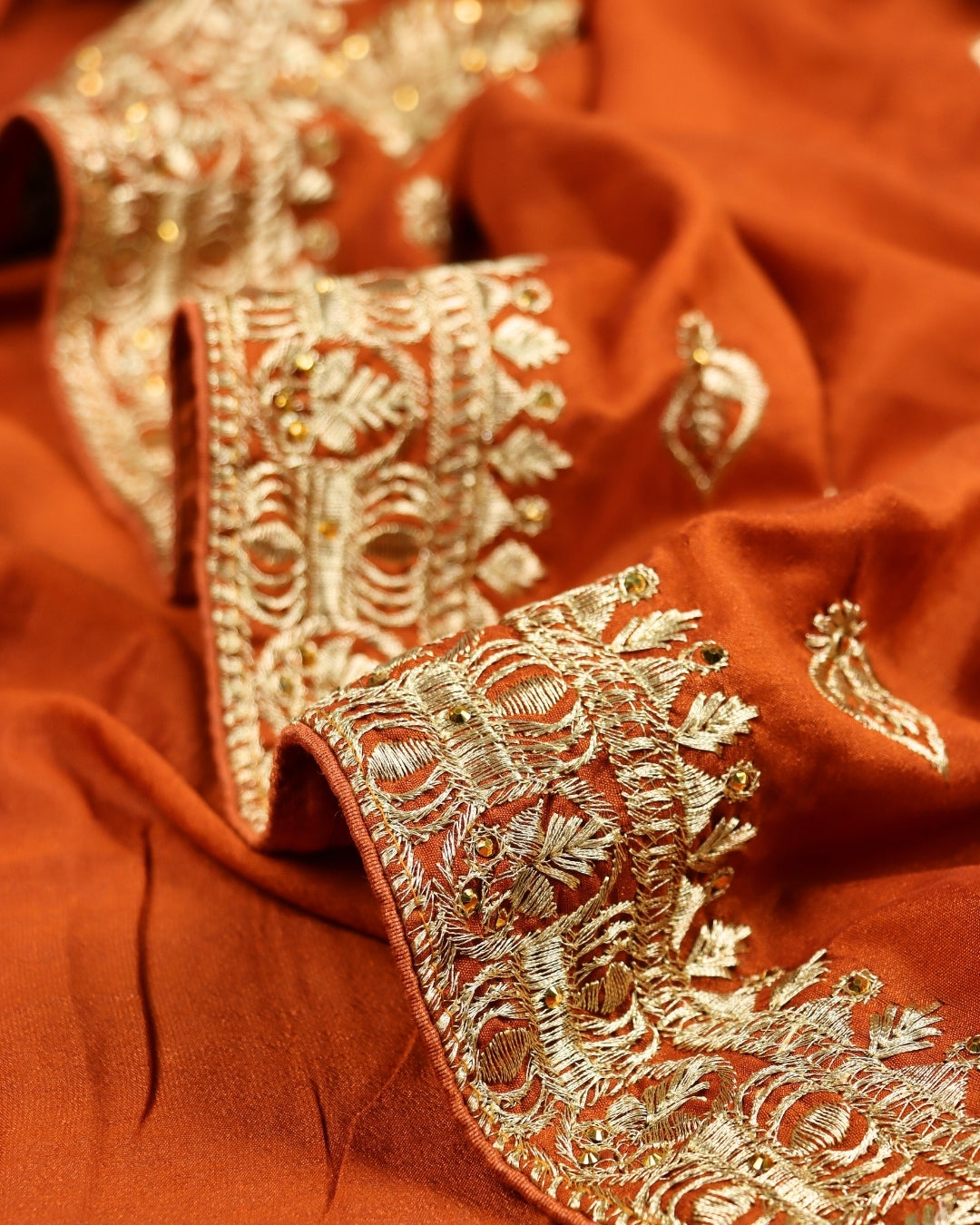 Rust Orange Silk Saree with Zari Embroidery Border