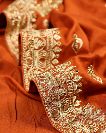 Rust Orange Silk Saree with Zari Embroidery Border