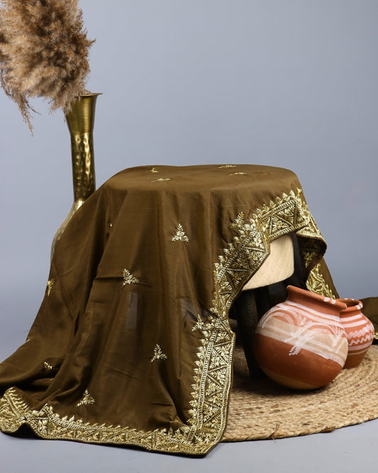 Earthy Brown Embroidered saree